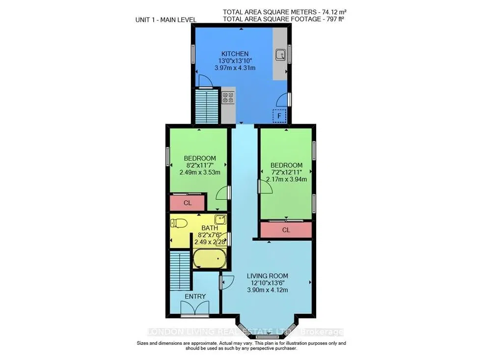 Main floor apartment layout - 2 bedroom London Ontario rental unit floorplan